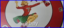 Vintage Texaco Gasoline Sign Cheerleader Gas Pump Advertisement Porcelain Sign Vintage Texaco Gasoline Sign Cheerleader Gas Pump Advertisement Porcelain Sign