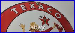 Vintage Texaco Gasoline Sign Cheerleader Gas Pump Advertisement Porcelain Sign Vintage Texaco Gasoline Sign Cheerleader Gas Pump Advertisement Porcelain Sign