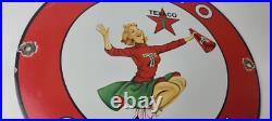 Vintage Texaco Gasoline Sign Cheerleader Gas Pump Advertisement Porcelain Sign Vintage Texaco Gasoline Sign Cheerleader Gas Pump Advertisement Porcelain Sign