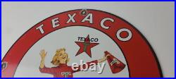 Vintage Texaco Gasoline Sign Cheerleader Gas Pump Advertisement Porcelain Sign Vintage Texaco Gasoline Sign Cheerleader Gas Pump Advertisement Porcelain Sign