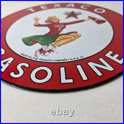 Vintage Texaco Gasoline Sign Cheerleader Gas Pump Advertisement Porcelain Sign