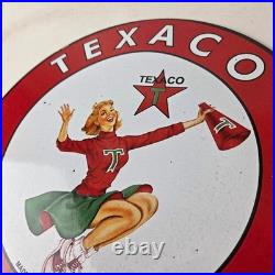 Vintage Texaco Gasoline Sign Cheerleader Gas Pump Advertisement Porcelain Sign