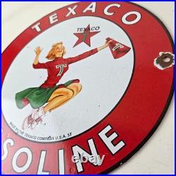 Vintage Texaco Gasoline Sign Cheerleader Gas Pump Advertisement Porcelain Sign