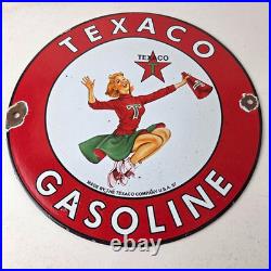 Vintage Texaco Gasoline Sign Cheerleader Gas Pump Advertisement Porcelain Sign