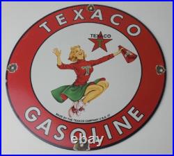 Vintage Texaco Gasoline Sign Cheerleader Gas Pump Advertisement Porcelain Sign Vintage Texaco Gasoline Sign Cheerleader Gas Pump Advertisement Porcelain Sign