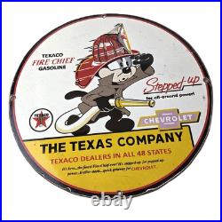 Vintage Texaco Gasoline Sign Chevrolet Felix The Cat Porcelain Gas Pump Sign