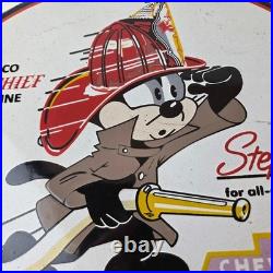 Vintage Texaco Gasoline Sign Chevrolet Felix The Cat Porcelain Gas Pump Sign