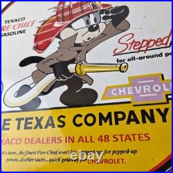 Vintage Texaco Gasoline Sign Chevrolet Felix The Cat Porcelain Gas Pump Sign