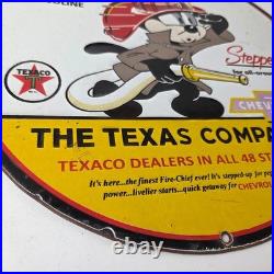 Vintage Texaco Gasoline Sign Chevrolet Felix The Cat Porcelain Gas Pump Sign