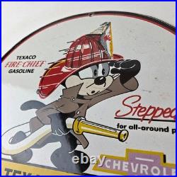 Vintage Texaco Gasoline Sign Chevrolet Felix The Cat Porcelain Gas Pump Sign