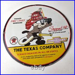 Vintage Texaco Gasoline Sign Chevrolet Felix The Cat Porcelain Gas Pump Sign