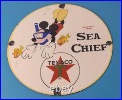 Vintage Texaco Gasoline Sign Disney Mickey Sea Chief Porcelain Gas Pump Sign