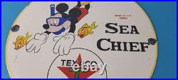 Vintage Texaco Gasoline Sign Disney Mickey Sea Chief Porcelain Gas Pump Sign