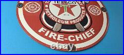 Vintage Texaco Gasoline Sign Fire Chief Axes Sign Porcelain Station Pump Sign