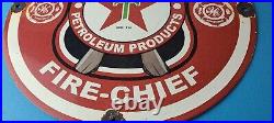 Vintage Texaco Gasoline Sign Fire Chief Axes Sign Porcelain Station Pump Sign