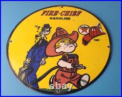 Vintage Texaco Gasoline Sign Fire Chief Dennis Menace Gas Service Pump Sign