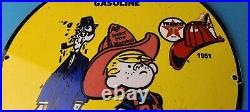 Vintage Texaco Gasoline Sign Fire Chief Dennis Menace Gas Service Pump Sign