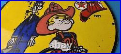 Vintage Texaco Gasoline Sign Fire Chief Dennis Menace Gas Service Pump Sign