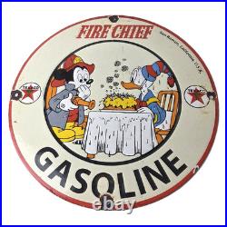 Vintage Texaco Gasoline Sign Fire Chief Disney Mickey Gas Pump Porcelain Sign