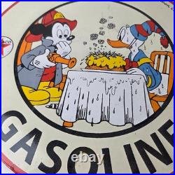 Vintage Texaco Gasoline Sign Fire Chief Disney Mickey Gas Pump Porcelain Sign
