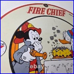 Vintage Texaco Gasoline Sign Fire Chief Disney Mickey Gas Pump Porcelain Sign