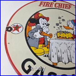 Vintage Texaco Gasoline Sign Fire Chief Disney Mickey Gas Pump Porcelain Sign
