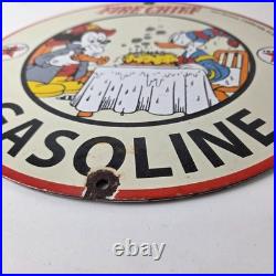 Vintage Texaco Gasoline Sign Fire Chief Disney Mickey Gas Pump Porcelain Sign
