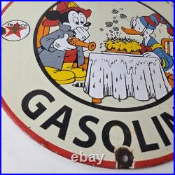 Vintage Texaco Gasoline Sign Fire Chief Disney Mickey Gas Pump Porcelain Sign