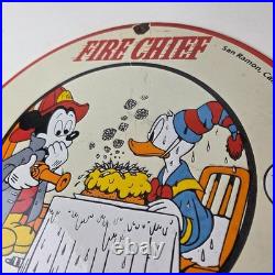 Vintage Texaco Gasoline Sign Fire Chief Disney Mickey Gas Pump Porcelain Sign