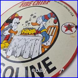 Vintage Texaco Gasoline Sign Fire Chief Disney Mickey Gas Pump Porcelain Sign