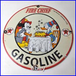 Vintage Texaco Gasoline Sign Fire Chief Disney Mickey Gas Pump Porcelain Sign