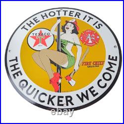 Vintage Texaco Gasoline Sign Fire Pole Fire Chief Gas Pump Ad Porcelain Sign