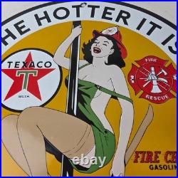 Vintage Texaco Gasoline Sign Fire Pole Fire Chief Gas Pump Ad Porcelain Sign