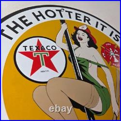 Vintage Texaco Gasoline Sign Fire Pole Fire Chief Gas Pump Ad Porcelain Sign