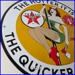 Vintage Texaco Gasoline Sign Fire Pole Fire Chief Gas Pump Ad Porcelain Sign