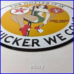 Vintage Texaco Gasoline Sign Fire Pole Fire Chief Gas Pump Ad Porcelain Sign