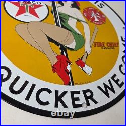 Vintage Texaco Gasoline Sign Fire Pole Fire Chief Gas Pump Ad Porcelain Sign