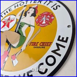 Vintage Texaco Gasoline Sign Fire Pole Fire Chief Gas Pump Ad Porcelain Sign