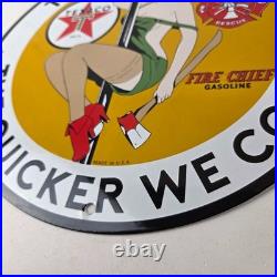 Vintage Texaco Gasoline Sign Fire Pole Fire Chief Gas Pump Ad Porcelain Sign