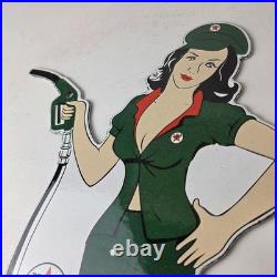 Vintage Texaco Gasoline Sign Gas Attendant Gas Pump Ad Porcelain Sign