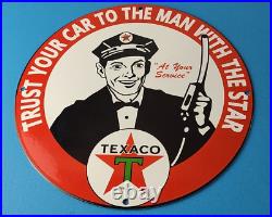 Vintage Texaco Gasoline Sign Gas Motor Oil Pump Plate Porcelain Sign