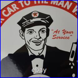 Vintage Texaco Gasoline Sign Gas Motor Oil Pump Plate Porcelain Sign