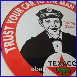 Vintage Texaco Gasoline Sign Gas Motor Oil Pump Plate Porcelain Sign