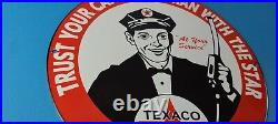 Vintage Texaco Gasoline Sign Gas Motor Oil Pump Plate Porcelain Sign