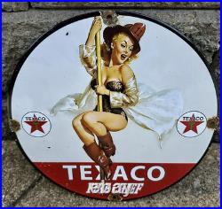 Vintage Texaco Gasoline Sign Gas Motor Oil Pump Station Porcelain Sign