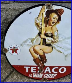 Vintage Texaco Gasoline Sign Gas Motor Oil Pump Station Porcelain Sign