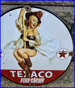 Vintage Texaco Gasoline Sign Gas Motor Oil Pump Station Porcelain Sign