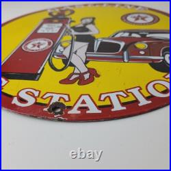 Vintage Texaco Gasoline Sign Gas Pump Filling Station Porcelain Sign