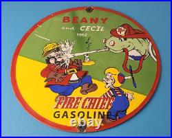 Vintage Texaco Gasoline Sign Gas Pump Plate Porcelain Beany Cecil Cartoon Sign