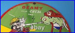 Vintage Texaco Gasoline Sign Gas Pump Plate Porcelain Beany Cecil Cartoon Sign